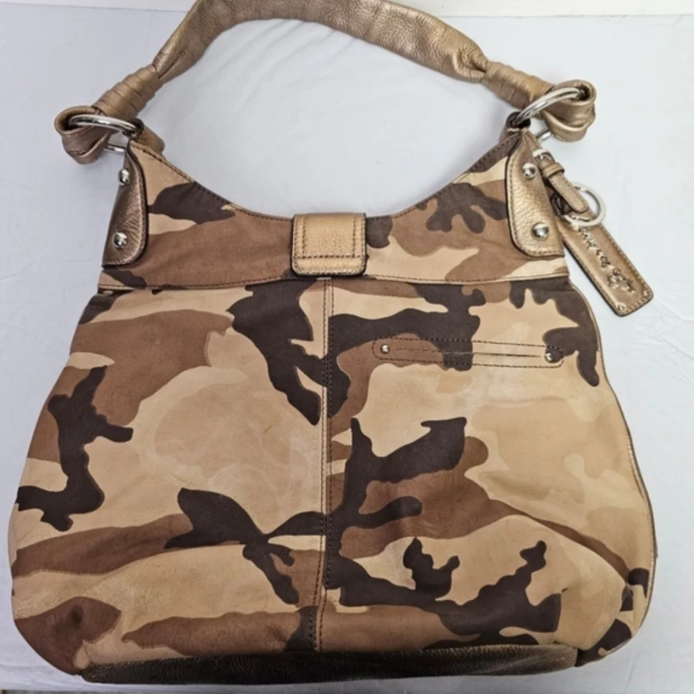 Camouflage Tan and Gold Leather Women's Bag